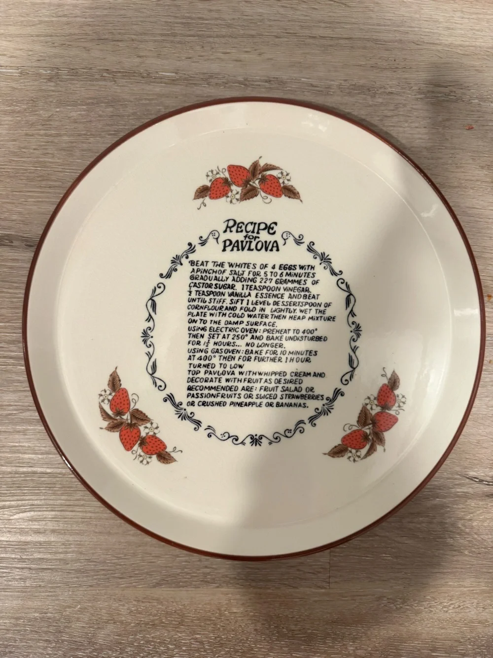 Vintage Pavlova Recipe Decorative Dinner Platter - Cream and Red